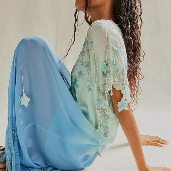 Free People Esme Embellished Maxi Dress Stars Celestial/ size XS - Picture 3 of 9